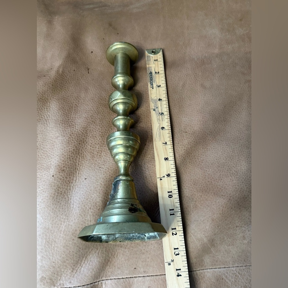 Vintage Candle Holder Mid Century 12" Column Brass Candlestick - Picture 7 of 8